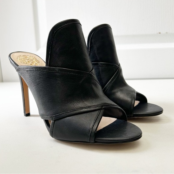 Vince Camuto Kazzia Black Leather Heeled Mules Open Toe Stilleto Size 8 UNWORN - Picture 3 of 16